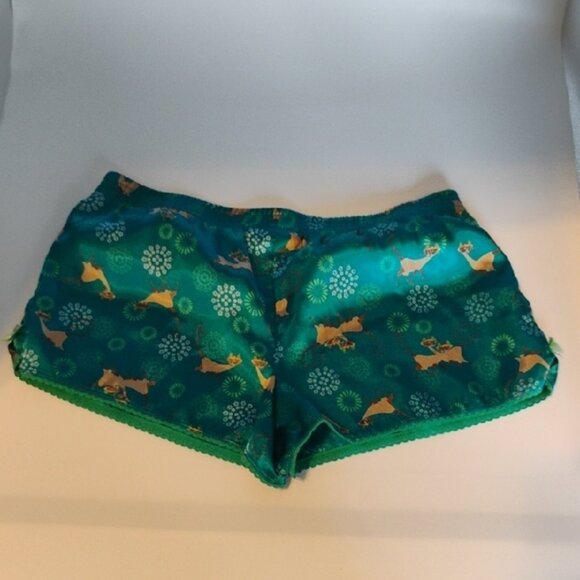 Disney Women's Size M Green and Teal Floral Cats Graphic Pajama Bottom Shorts - Picture 2 of 7